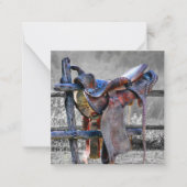 Paardenzadels op een Westerne kaart met hoekafdekk Notitiekaartje (Voorkant)