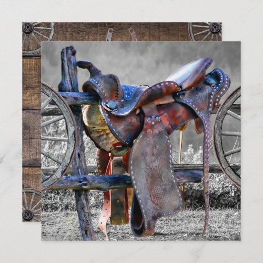 Paardenzadels op een Westerne kaart met hoekafdekk Notitiekaartje (Voorkant / Achterkant)