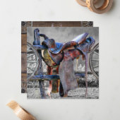 Paardenzadels op een Westerne kaart met hoekafdekk Notitiekaartje (Voorkant / Achterkant in situ)