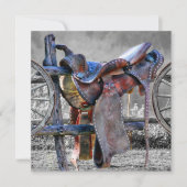 Paardenzadels op een Westerne kaart met hoekafdekk Notitiekaartje (Voorkant)