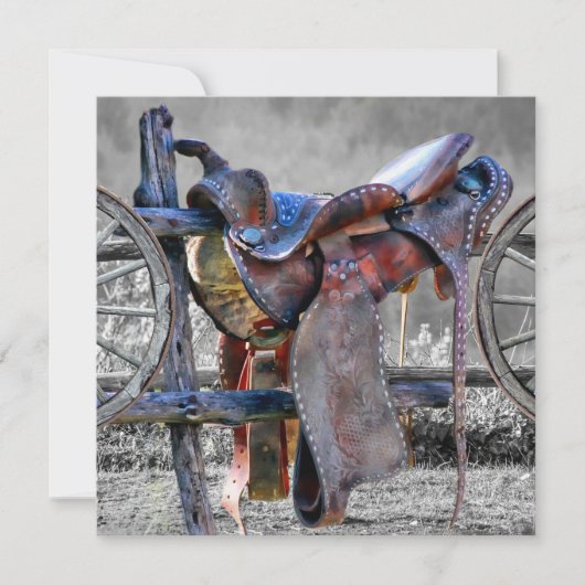 Paardenzadels op een Westerne kaart met hoekafdekk Notitiekaartje (Voorkant)