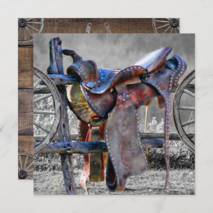 Paardenzadels op een Westerne kaart met hoekafdekk Notitiekaartje