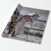 Paardenzadels op korraalhek Western Cadeaupapier (Uitgerold)