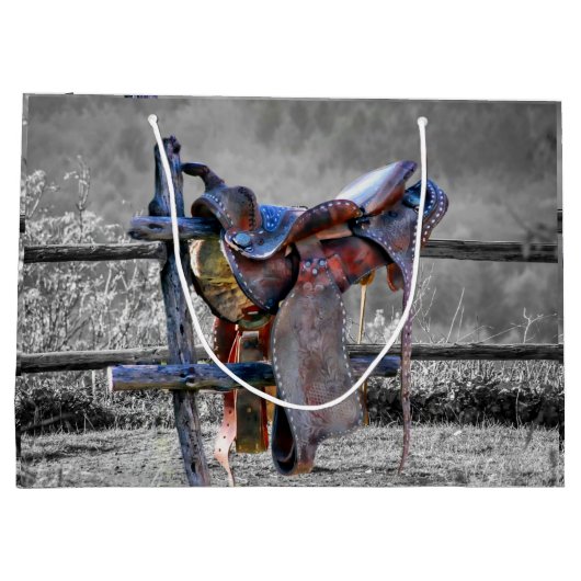 Paardenzadels op korraalhek Western Groot Cadeauzakje (Achterkant)
