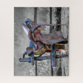 Paardenzadels op korraalhek Western Legpuzzel (Verticaal)