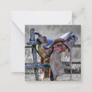 Paardenzadels op korraalhek Western Notitiekaartje