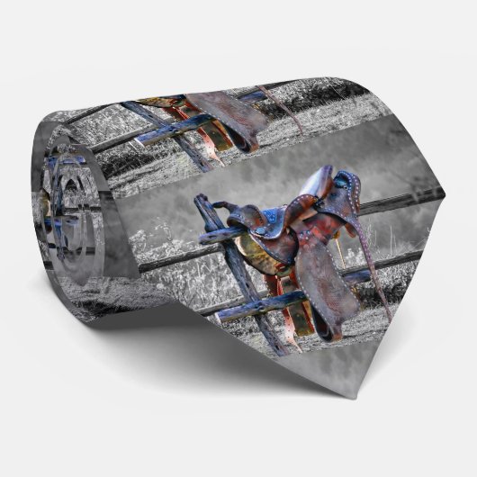 Paardenzadels op korraalhek Western Stropdas (Opgerold)