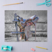 Paardenzadels op korraalhek Western Tissuepapier (Craft)