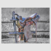 Paardenzadels op korraalhek Western Tissuepapier (Voorkant)