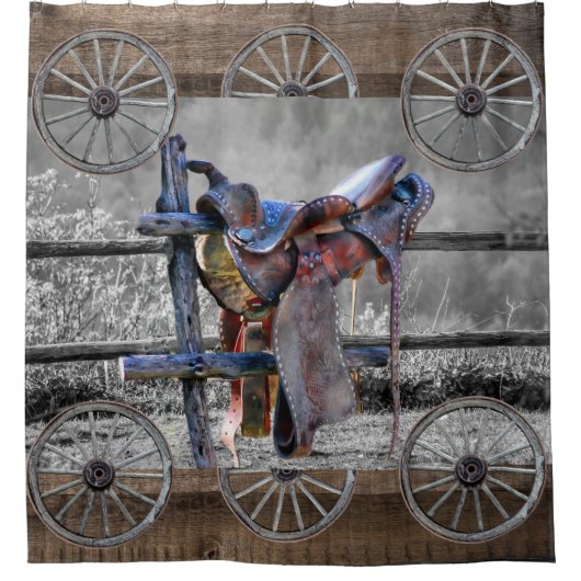 Paardenzadels, Westerne wagelwielen Douchegordijn (Voorkant)