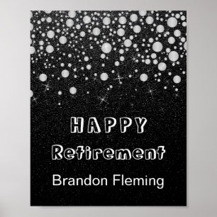 Paardenzilver-Confetti sterren op zwart Poster