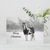 Paardenzwart en witte sneeuw Fotokerstflat Feestdagenkaart (Staand voorkant)
