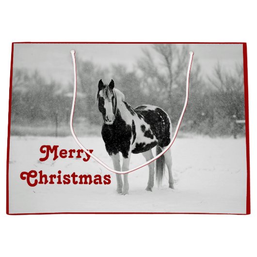 Paardenzwart en witte sneeuwfoto Kerstmis Groot Cadeauzakje (Voorkant)