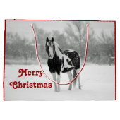 Paardenzwart en witte sneeuwfoto Kerstmis Groot Cadeauzakje (Achterkant)