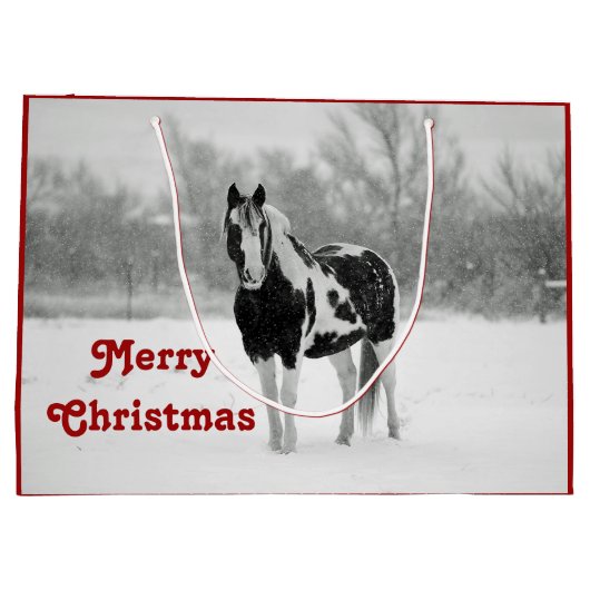 Paardenzwart en witte sneeuwfoto Kerstmis Groot Cadeauzakje (Achterkant)