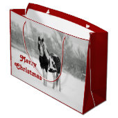 Paardenzwart en witte sneeuwfoto Kerstmis Groot Cadeauzakje (Achterkant Gekanteld)