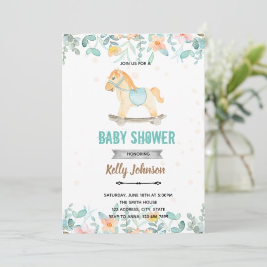 Paardje schommel badfeest verjaardagsfeest uitnodi kaart (Staand voorkant)