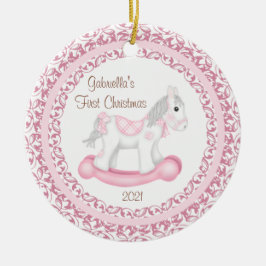 Paardje Wiegend Meisje Baby's Eerste Kerst Ornamen Keramisch Ornament