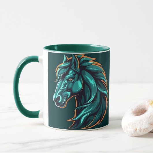 Paardontwerp, Rustieke boerderijdier Kunstwerk Bek Mok (Met donut)