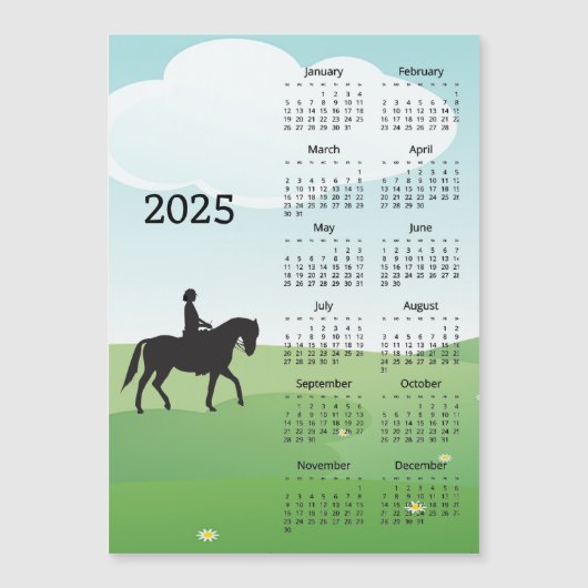 Paardrijden 2025 Kalender Magnetische Kaart (Voorkant)