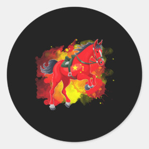 Paardrijden China Vlag Ronde Sticker