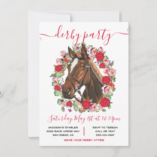 Paardrijden Derby Feest Krans Uitnodiging (Voorkant)