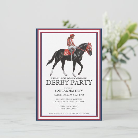 Paardrijden Derby Feest Uitnodiging Kunst (Staand voorkant)