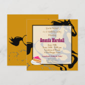 Paardrijden en taart verjaardagsfeestje kaart (Voorkant / Achterkant)