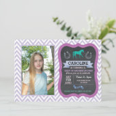 Paardrijden Foto Pony Paarse Uitnodiging Uitnodige (Staand voorkant)