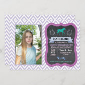 Paardrijden Foto Pony Paarse Uitnodiging Uitnodige (Voorkant / Achterkant)