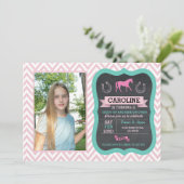 Paardrijden Foto Pony Roze Uitnodiging (Staand voorkant)