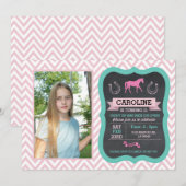 Paardrijden Foto Pony Roze Uitnodiging (Voorkant / Achterkant)