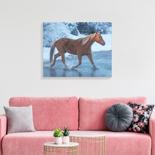 Paardrijden in de winter op Hideout Ranc Canvas Afdruk (Insitu (Woonkamer))