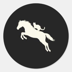 Paardrijden kat silhouet voor Dierenvrienden Ronde Sticker
