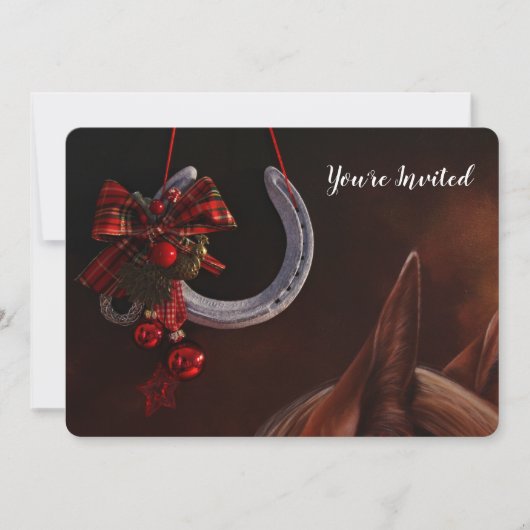 Paardrijden Kerst Hangende Hoefijzer Foto Kaart (Voorkant)