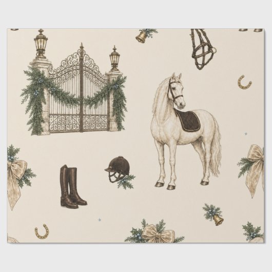 Paardrijden Kerst Ivoor Inpakpapier (Vlak)