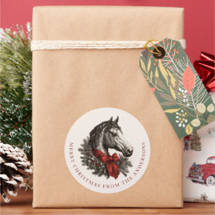 Paardrijden Kerst Paard Festive Vintage Vakantie Ronde Sticker