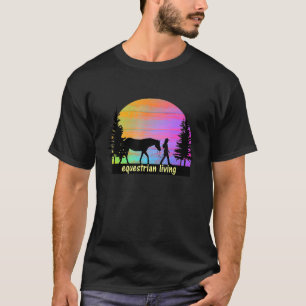 Paardrijden Kleurrijke Zonsondergang Paard Meisje T-shirt