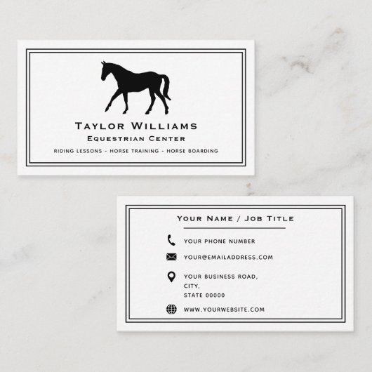 Paardrijden Manege Paardentrainer Zwart Wit Visitekaartje (Voorkant / Achterkant)