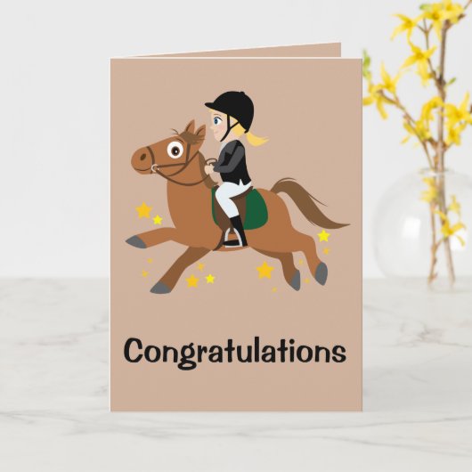 Paardrijden meisje prestaties gefeliciteerd kaart (Gele Bloem)