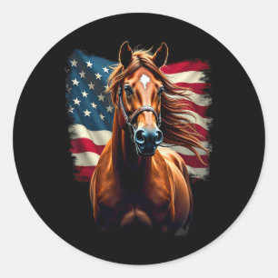 Paardrijden onder Amerikaanse vlag Ronde Sticker