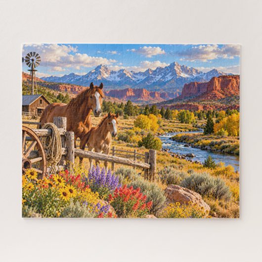 Paardrijden op de Mountain Ranch Legpuzzel (Horizontaal)