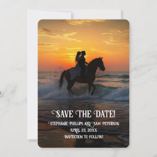 Paardrijden op het strand Save the Date Kaart