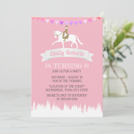 Paardrijden Paard Racing Party Roze Verjaardag Kaart (Staand voorkant)