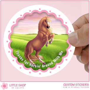Paardrijden Palomino Paard Meisje Verjaardag Ronde Sticker