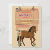 Paardrijden Party Nodig Pony Bloemenuitnodiging ui Kaart (Voorkant)