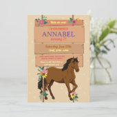 Paardrijden Party Nodig Pony Bloemenuitnodiging ui Kaart (Staand voorkant)