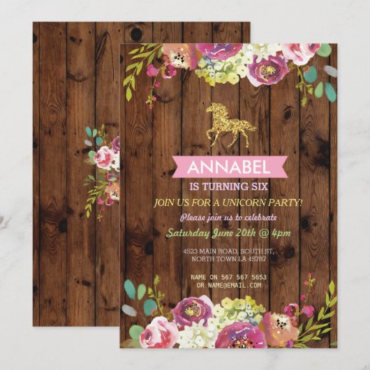 Paardrijden Party Nodig Pony Wood uit Kaart (Voorkant / Achterkant)