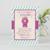 Paardrijden Party Nodig Stripe Mint Roze Uitnodige Kaart (Staand voorkant)