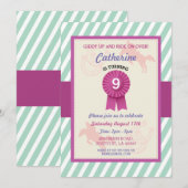 Paardrijden Party Nodig Stripe Mint Roze Uitnodige Kaart (Voorkant / Achterkant)